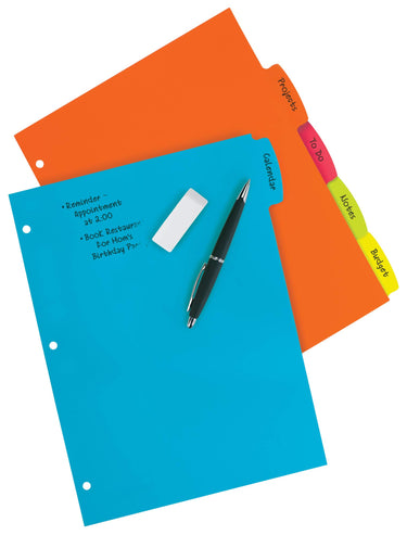 Avery Big Tab Write & Erase Durable Plastic Dividers for 3 Ring Binders, 5-Tab Set, Bright Multicolor, 1 Set (16129)